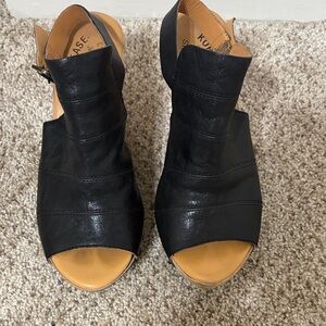 Kork-Ease Black Leather Open-Toe Slingback Mules